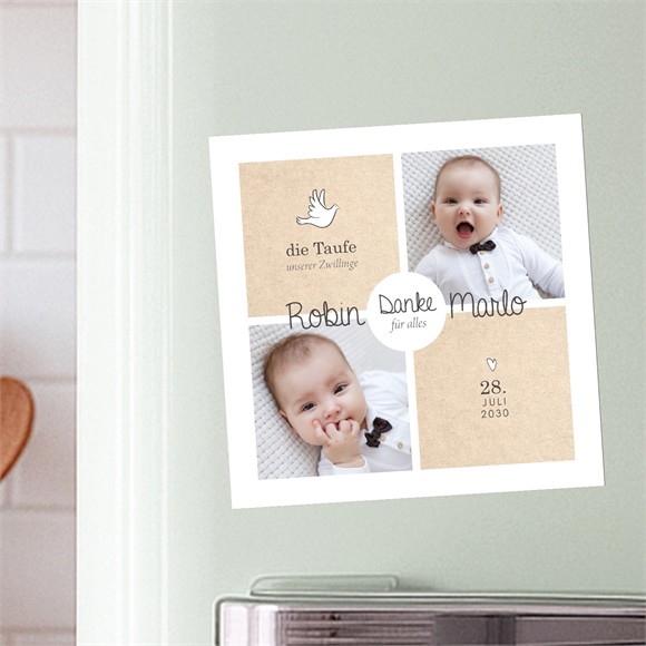 Dankeskarte Taufe Zwillingsillustrationen-Magnet ref.N35038