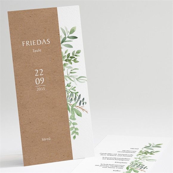 Menükarte Taufe Kraftpapier und Pflanzenmotiv ref.N221378
