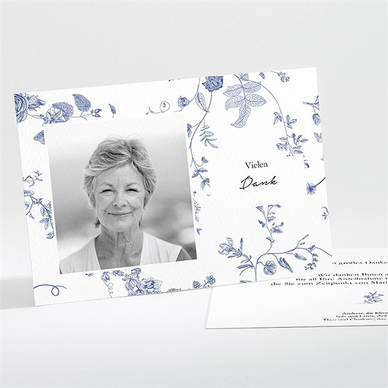 Trauerdanksagung Blaue Blüten - Querformat