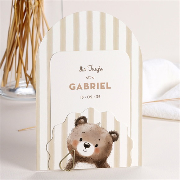 Einladung Taufe Gestreifter Bär ref.D20102