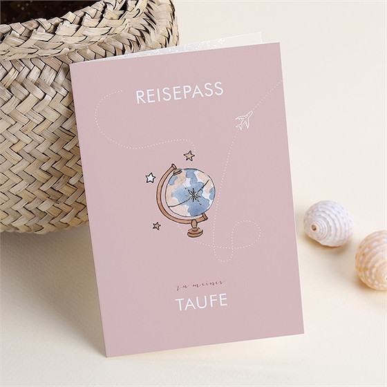 Einladung Taufe Rosa Reisepass