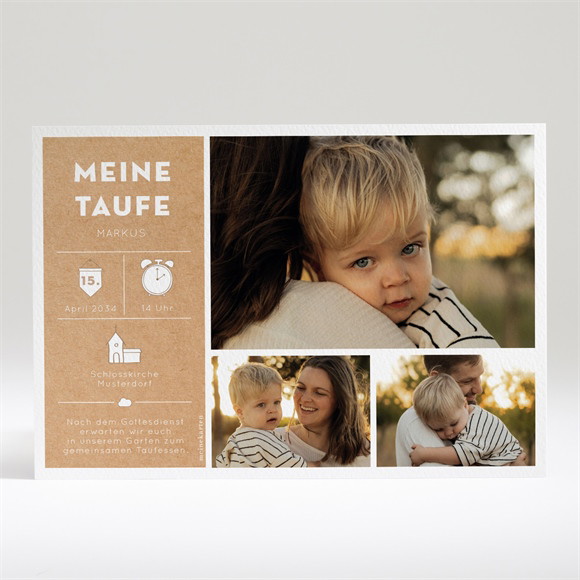 Einladung Taufe Fotocollage mit Kraftpapier ref.N14035