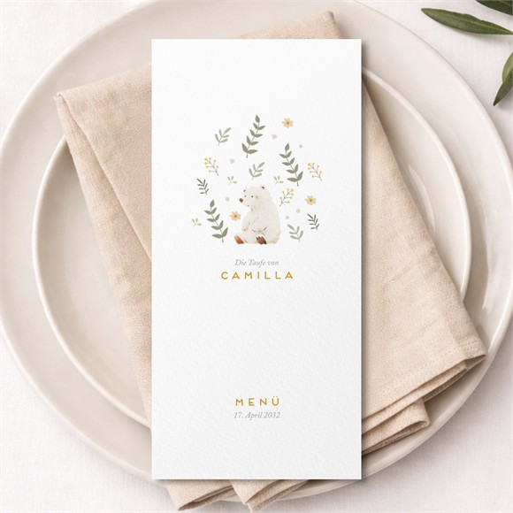 Menükarte Taufe Weißer Bär ref.N221315