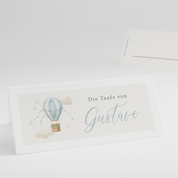 Tischkarte Taufe Heißluftballon Blau ref.N440945