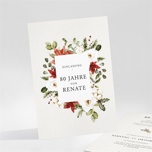 Geburtstagseinladung Weihnachtssterne und Rosen 80  ref.N251178