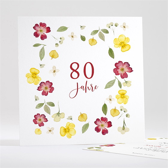 Geburtstagseinladung Bunter Blumenkranz 80 Jahre