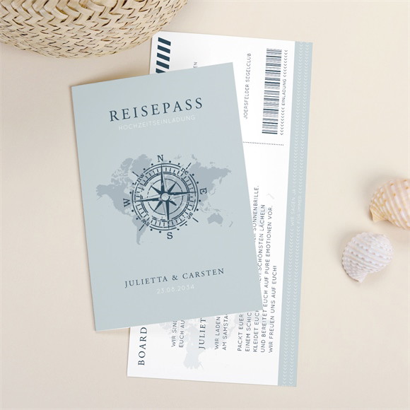 Hochzeitseinladung Hellblauer Reisepass réf.N57101